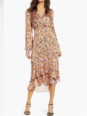Wayf NWT Celeste Floral Surplice Midi Dress in Pink Floral